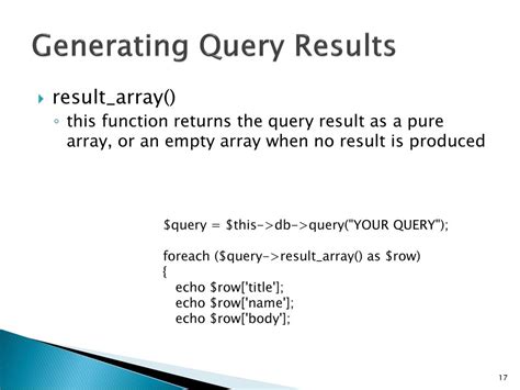 codeigniter result_array|Generating Query Results : CodeIgniter User Guide.